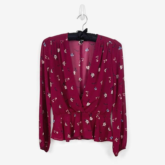 Slate & Willow Floral Blouse Small Burgundy Red Peplum Semi-Sheer Boho Romantic - Picture 1 of 2